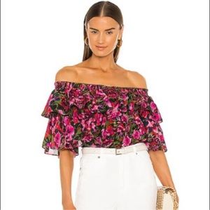Something Navy Felix Ruffle Top Size Small Floral Off the Shoulder‎